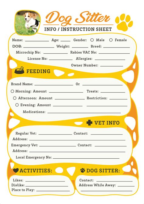 Printable Pet Sitter Instructions Template